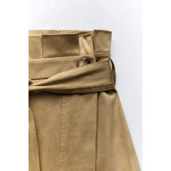ZARA FAUX SUEDE PAPERBAG MIDI SKIRT - Picture 5 of 6